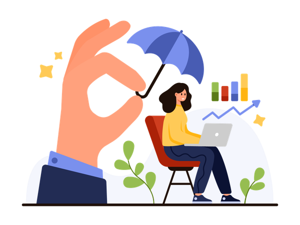 Woman getting Employee Wellbeing Insurance Protection  Illustration