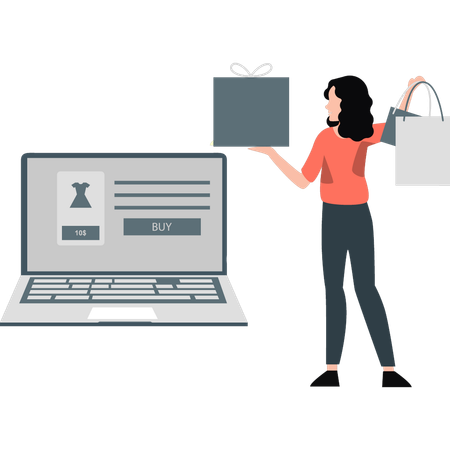 Woman getting gift for online shopping  Illustration