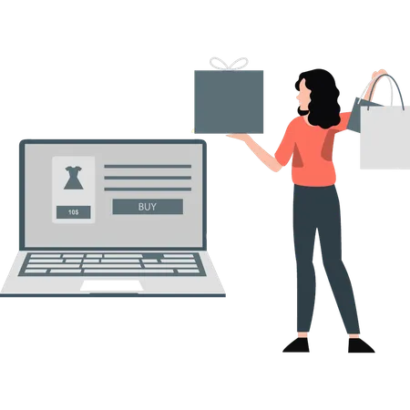 Woman getting gift for online shopping  Illustration