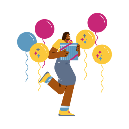 Woman getting gift or birthday present  Illustration