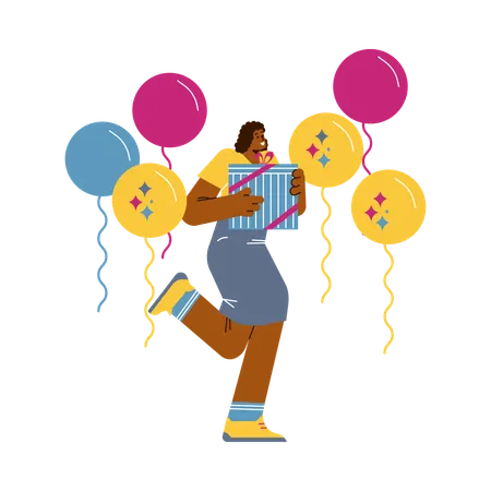 Woman getting gift or birthday present  Illustration