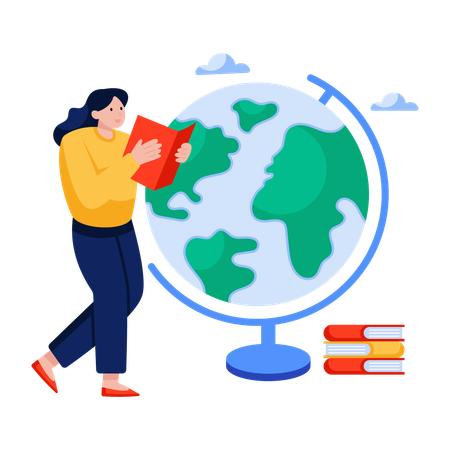 Woman getting Global education  Illustration