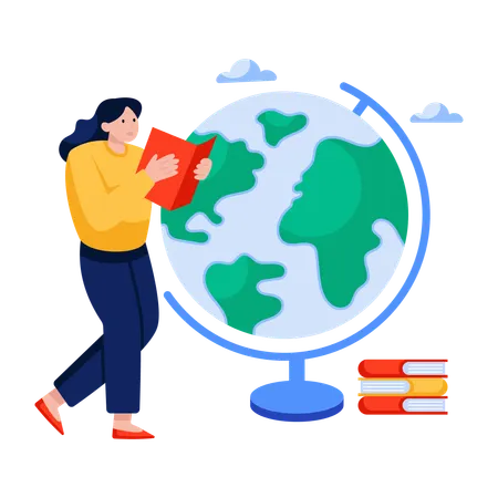 Woman getting Global education  Illustration