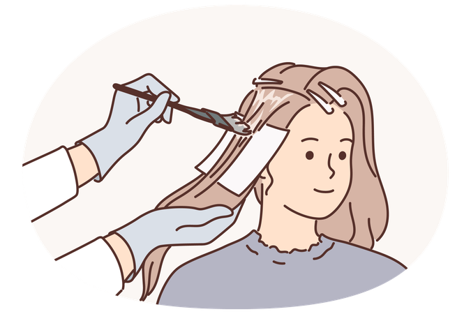 Woman getting hair dyed by professional hairdresser making stylh hairstyle for going to party  Illustration