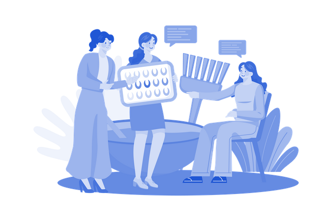 Woman getting hair dyed from hairstylist at beauty salon  Illustration