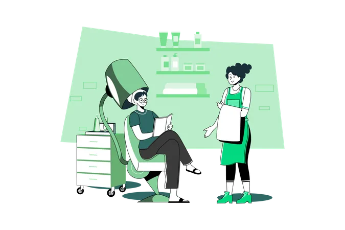 Woman getting hair incubation at hairdresser shop Illustration