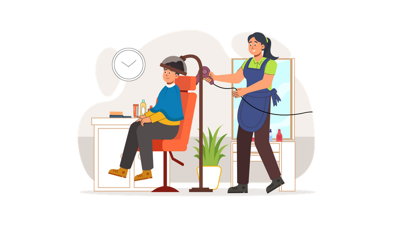 Woman getting hair incubation at hairdresser shop  Illustration