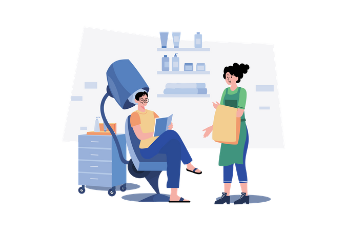 Woman Getting Hair Incubation At Hairdresser Shop  Illustration