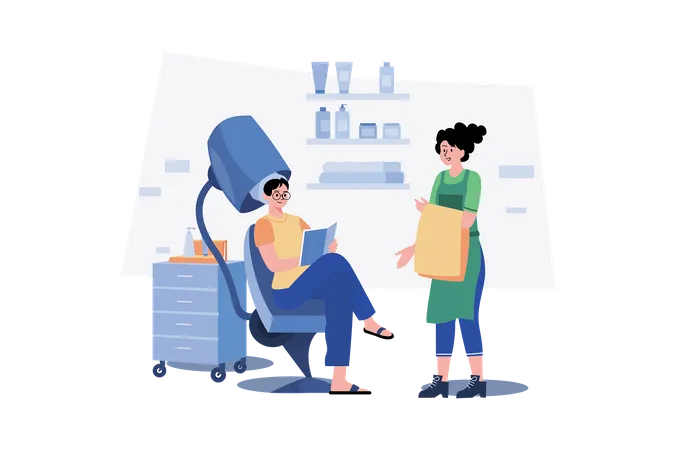 Woman Getting Hair Incubation At Hairdresser Shop  Illustration