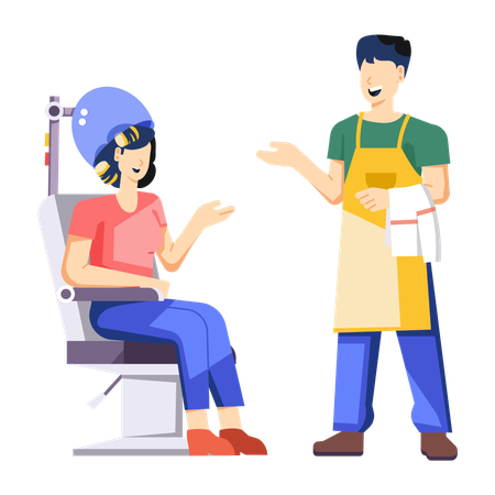 Woman getting hair steamer at salon  Illustration