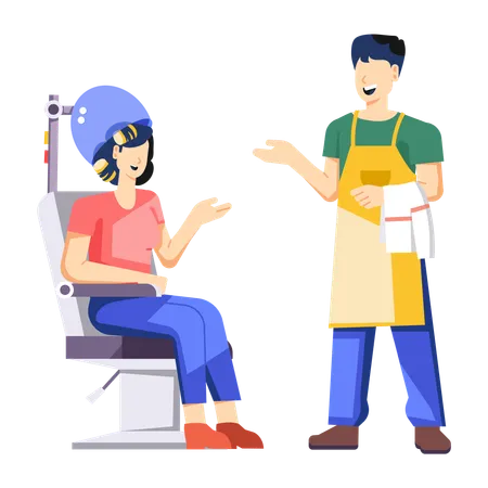 Woman getting hair steamer at salon  Illustration