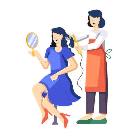 Woman getting hair straighten at salon  Illustration