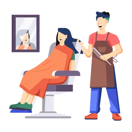 Woman getting haircut at salon  Illustration