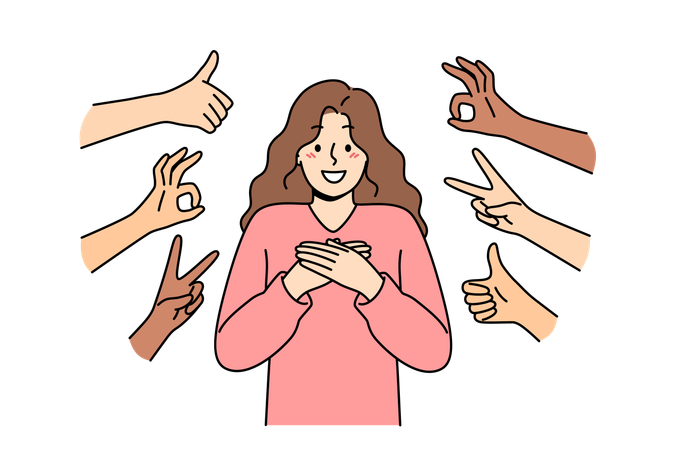 Woman getting happy after public approval  Illustration