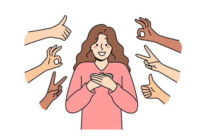 Woman getting happy after public approval  Illustration