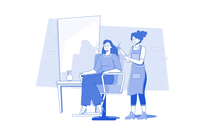 Woman Getting Her Hair Cut At The Beauty Salon  Illustration