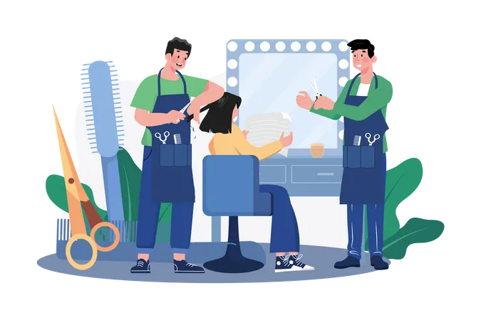 Woman getting her hair cut at the beauty salon Illustration