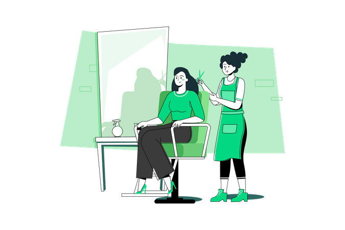 Woman getting her hair cut at the beauty salon Illustration