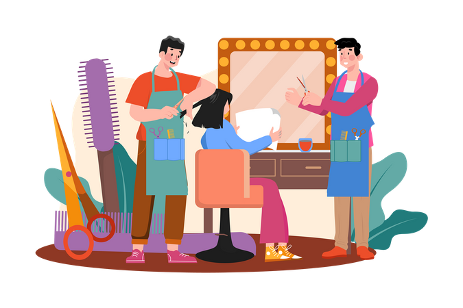 Woman getting her hair cut at the beauty salon  Illustration