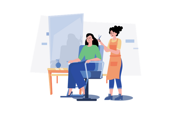 Woman Getting Her Hair Cut At The Beauty Salon  Illustration