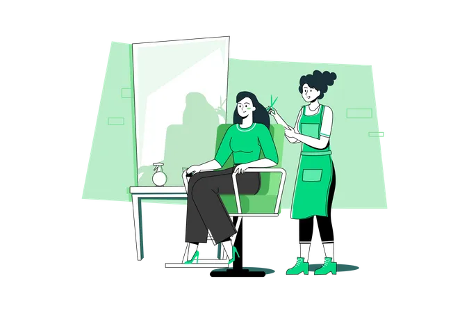 Woman getting her hair cut at the beauty salon  Illustration