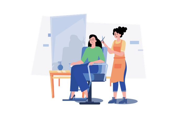 Woman Getting Her Hair Cut At The Beauty Salon  Illustration