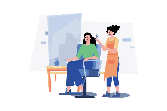 Woman Getting Her Hair Cut At The Beauty Salon  Illustration