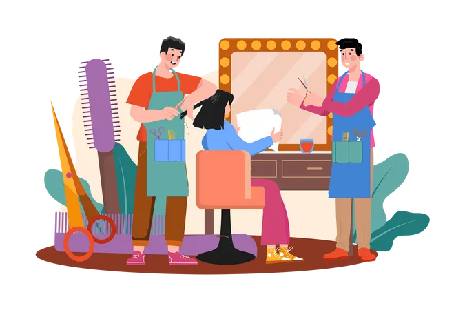 Woman getting her hair cut at the beauty salon  Illustration