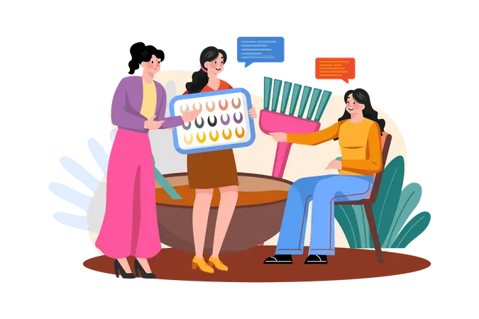 Woman getting her hair dyed by hairstylist at a beauty salon  Illustration