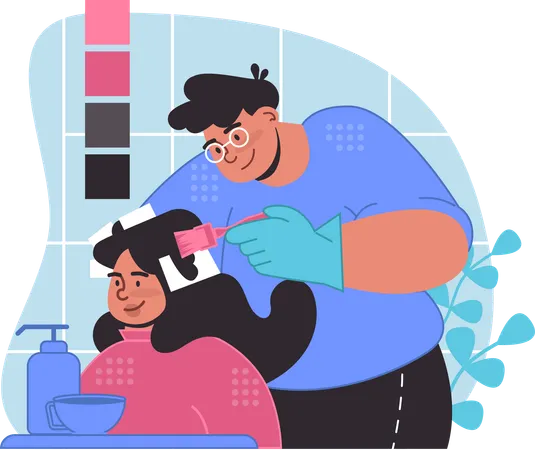 Woman getting her hair dyed by hairstylist at beauty salon  Illustration