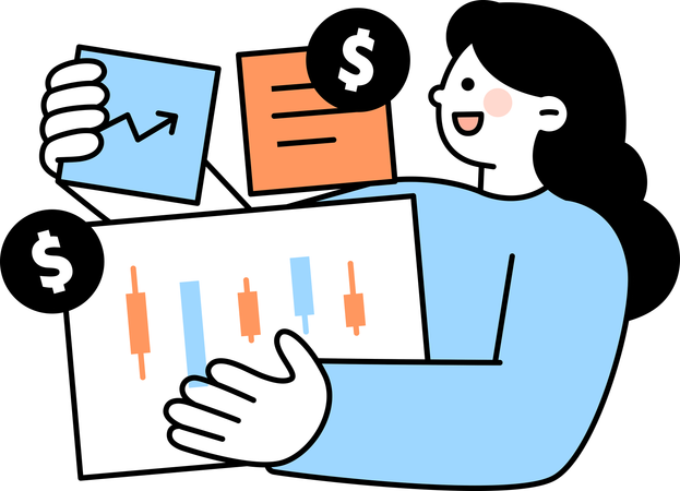 Woman getting investment profit from online trading  Illustration