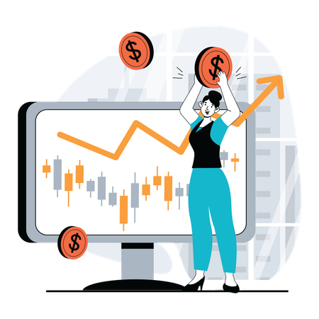 Woman getting investment profit  Illustration