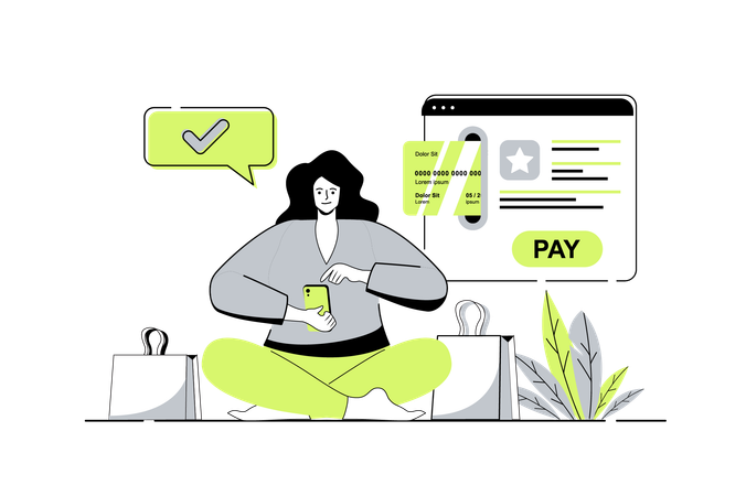 Woman getting invoice and paying her purchases with credit card  Illustration