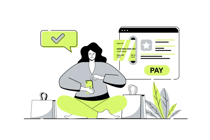 Woman getting invoice and paying her purchases with credit card  Illustration