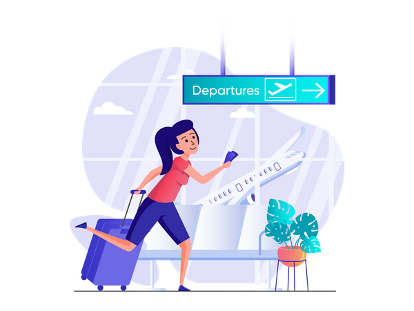 Woman getting Late for flight  Illustration