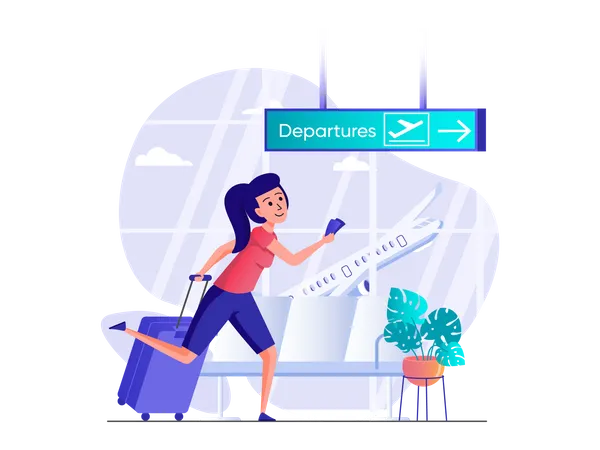 Woman getting Late for flight  Illustration