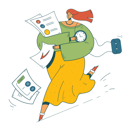 Woman getting late for office Illustration