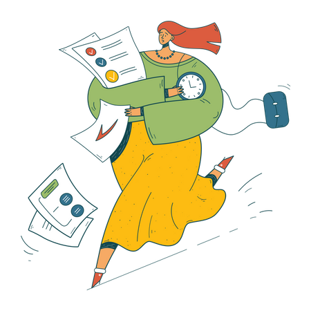 Woman getting late for office  Illustration