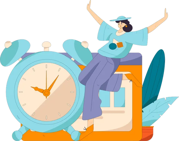 Woman getting late for work  Illustration