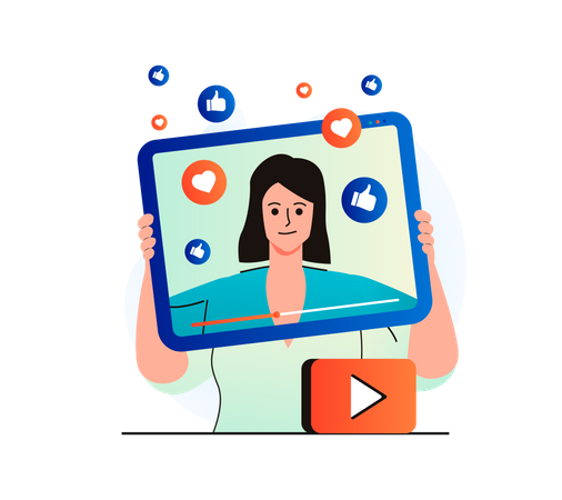 Woman getting likes on video sharing platform  イラスト