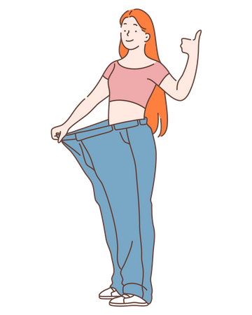 Woman getting loose jeans after diet  Illustration