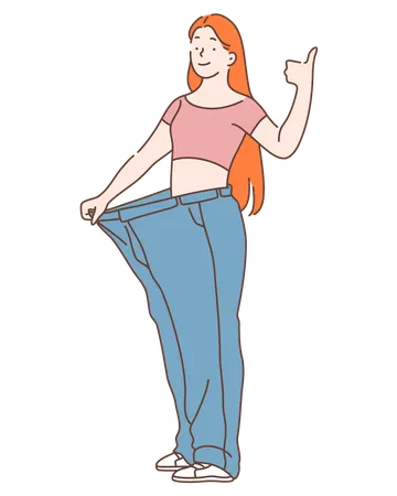 Woman getting loose jeans after diet  일러스트레이션