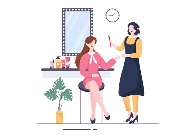 Woman getting makeup treatment Illustration