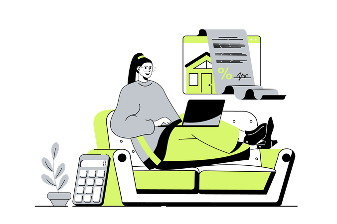 Woman getting mortgage using financial app  Illustration