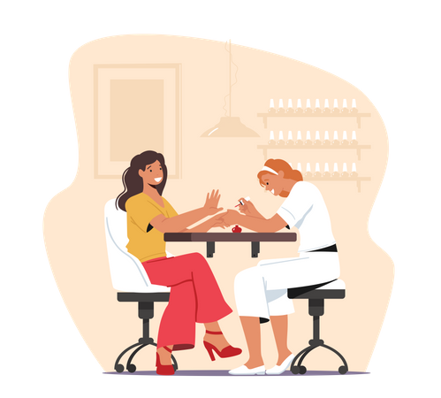 Woman Getting Nail Paint  Illustration