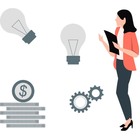 Woman getting new ideas for business profit  Illustration