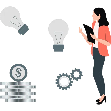 Woman getting new ideas for business profit  Illustration