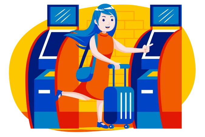 Woman getting online boarding pass  Illustration