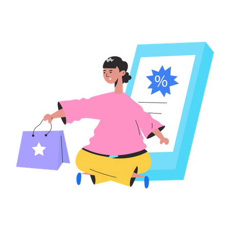 Woman getting Online Discount  Illustration