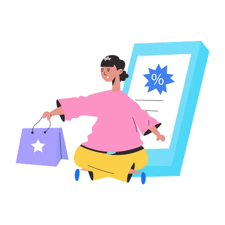 Woman getting Online Discount  Illustration